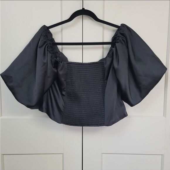 Express satin wrapped off the shoulder crop top, xlarge - Picture 3 of 6